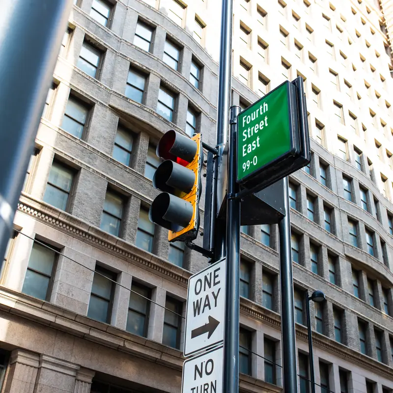 Fourth Street East sign in downtown Cincinnati outside Lotus Thai and Sushi