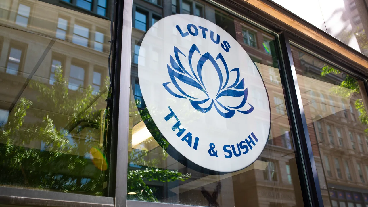 Lotus Thai and Sushi storefront sign on East 4th Street in downtown Cincinnati